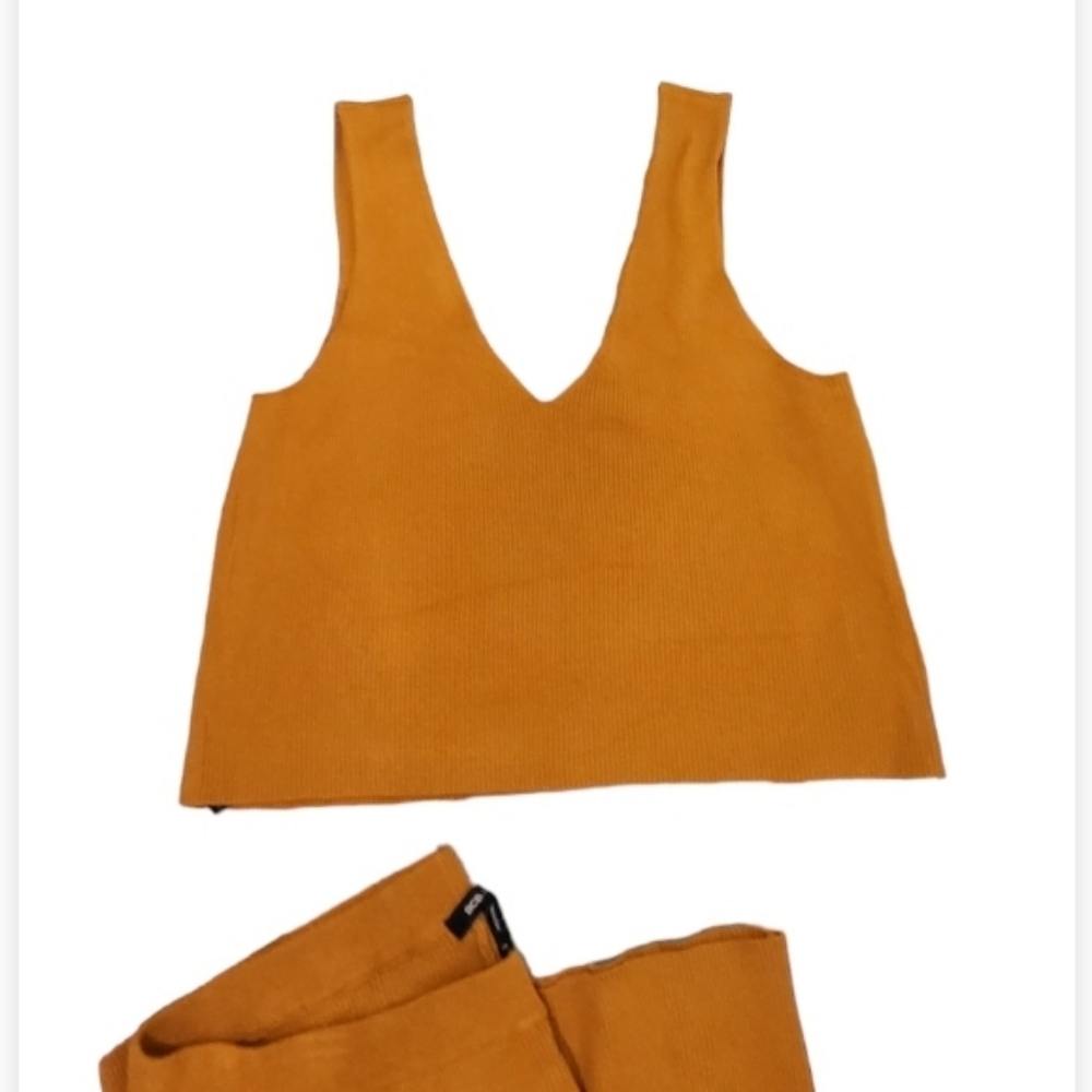 BCBG Crop Top Pant Set Ribbed Pumpkin Spice XXL - Picture 4 of 11